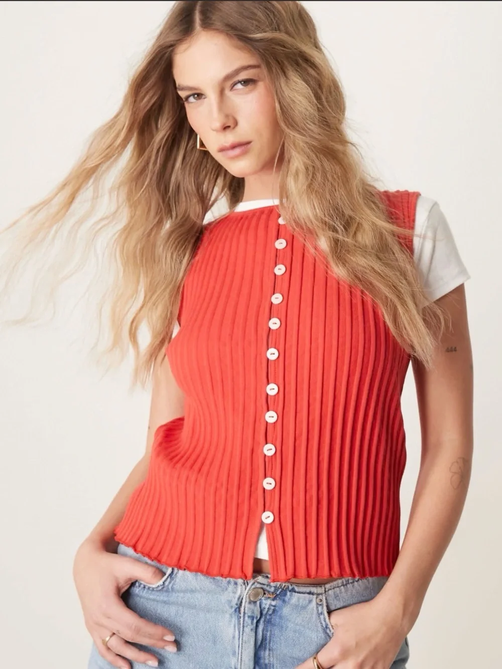 Free People Tilly Vest in Tomato Puree Color Size L